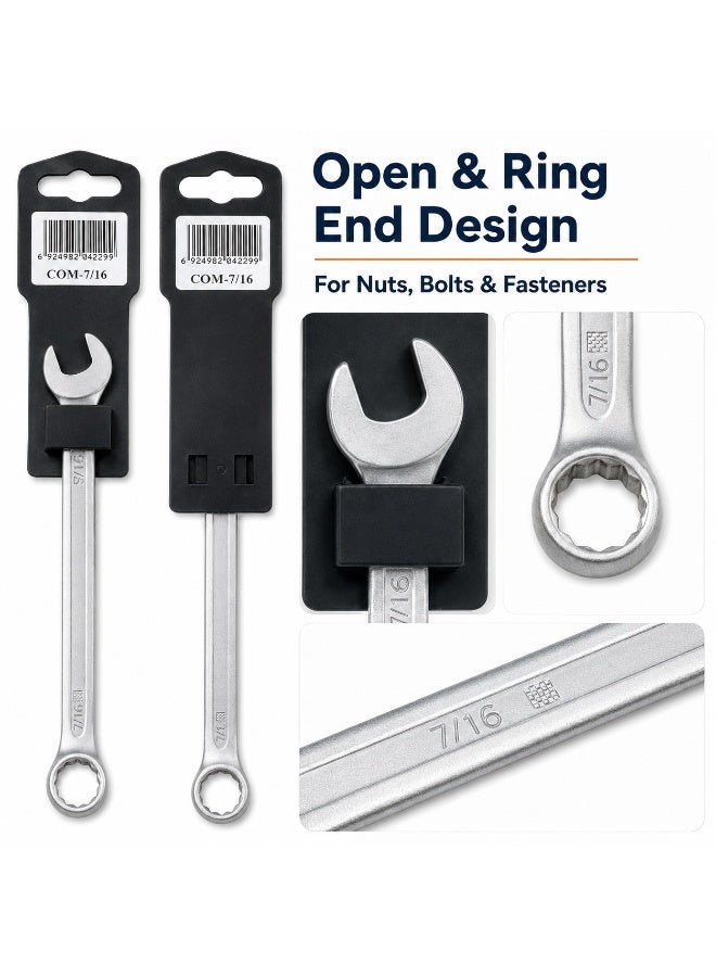 7/16 Combination Wrench, Chrome Vanadium Steel Open End & 12-Point Ring Spanner For Nuts, Bolts, Automotive Repair, Garage, Workshop & DIY Use - Image 4