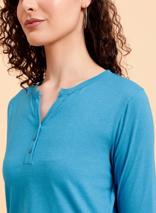 مينت ستريت Teal Regular Fit Cotton T-Shirt for Women