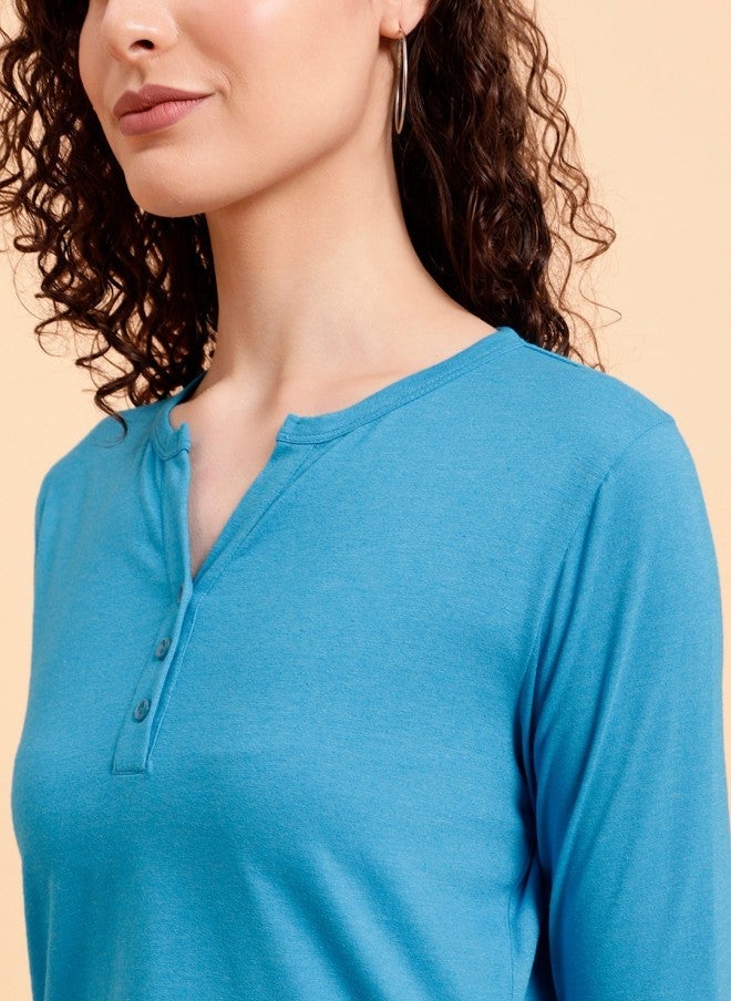 MINT STREET Teal Regular Fit Cotton T-Shirt for Women - Image 2