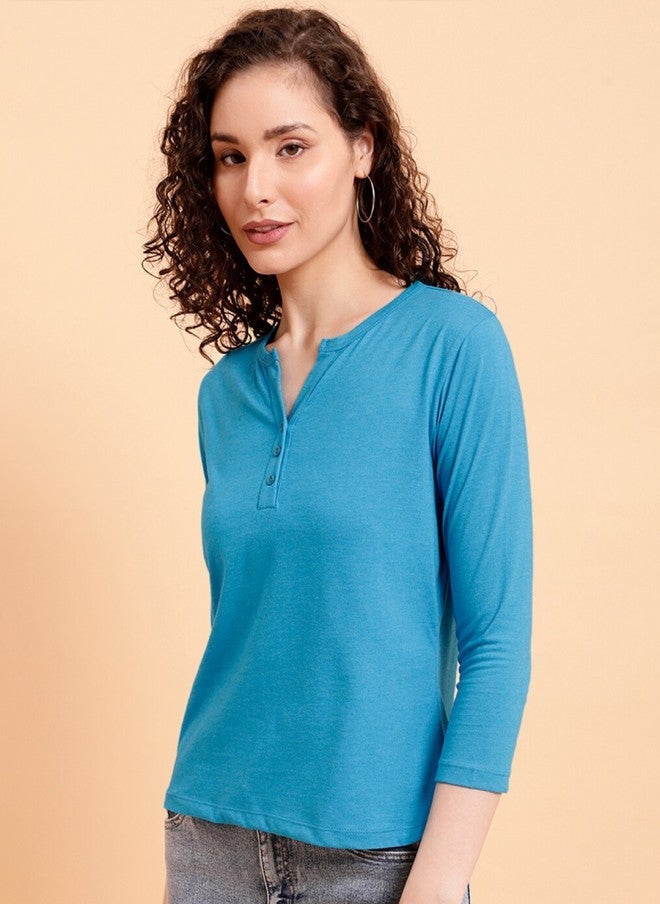 MINT STREET Teal Regular Fit Cotton T-Shirt for Women - Image 1