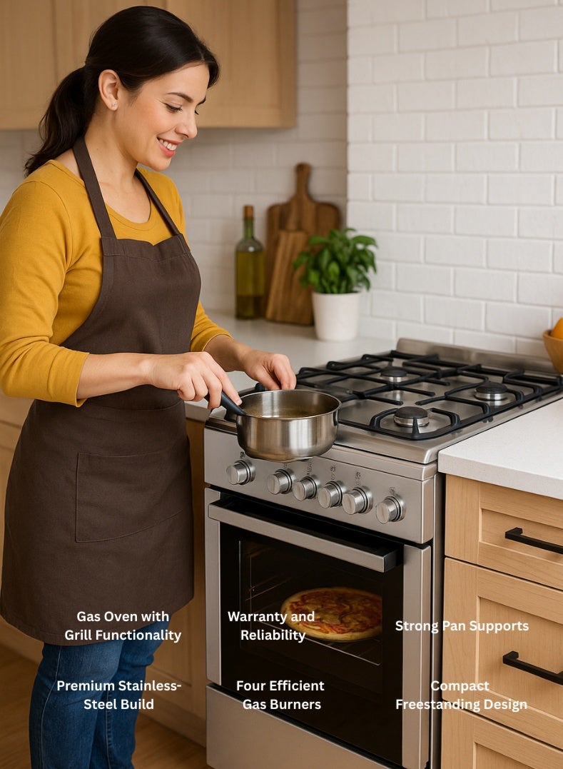 Venus موقد طهي من الفولاذ المقاوم للصدأ 60x60 سم | 4 شعلات غاز | فرن وشواية غاز مع عزل مزدوج الطبقة | إشعال تلقائي | موقد عائلي مدمج – نموذج VC6040GSX - Image 4