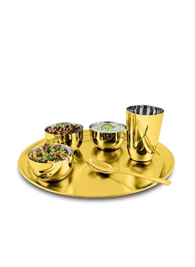 Shri & Sam High Grade Stainless Steel Thali Set Majestic (Gold) - Image 1