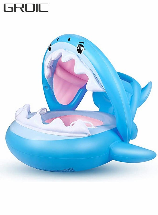 GROIC Baby Float Swimming Pool Toddler Floaties，Inflatable Outdoor Swimming Ring Seat with Inflatable Canopy Shark Infant Pool Float for Kids  - Image 1