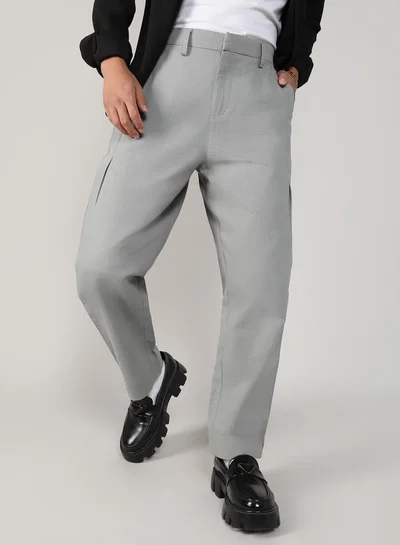 كامبوس سوترا Men's Moon Grey Tailored Linen-Blend Trousers