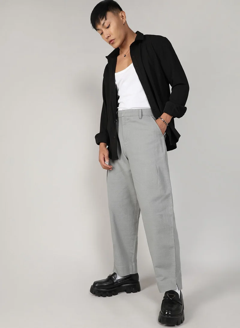 كامبوس سوترا Men's Moon Grey Tailored Linen-Blend Trousers