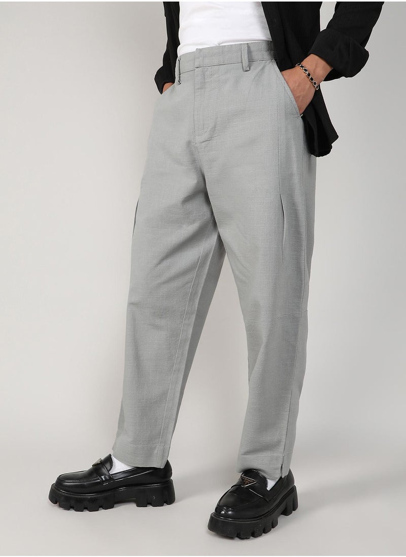 كامبوس سوترا Men's Moon Grey Tailored Linen-Blend Trousers  - Image 3
