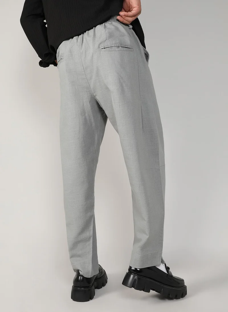 كامبوس سوترا Men's Moon Grey Tailored Linen-Blend Trousers