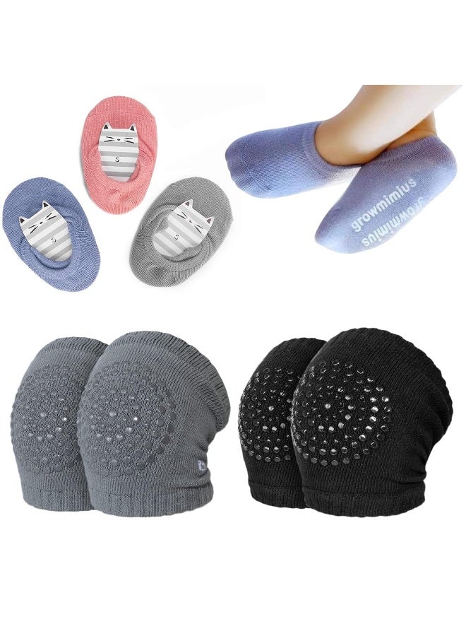 BOSONER Baby Crawling Anti-Slip Knee and Anti Slip Baby Boys Girls Socks Best Infant Gift, Unisex Baby Toddlers Kneepads (Black Dark Grey) - Image 1
