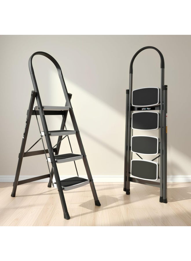 Plantex Steel 4 Step Ladder for Home/Wide Anti Skid 4 Step Ladder Foldable/5 Year Manufacturer Warranty By Plantex (Gray & White) - Image 1