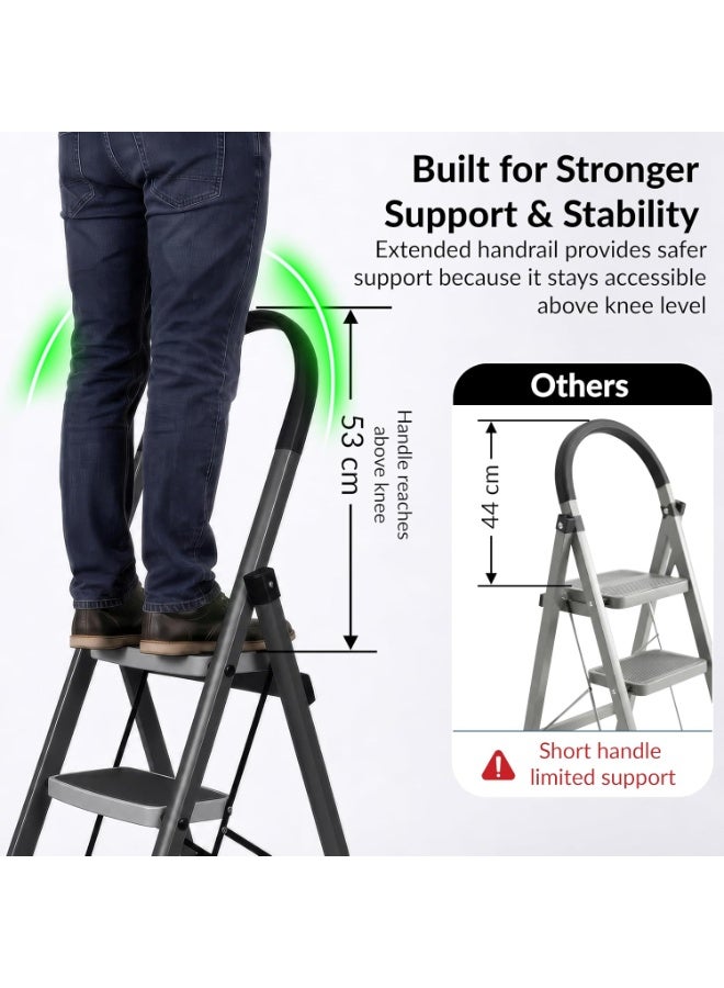 Plantex Steel 4 Step Ladder for Home/Wide Anti Skid 4 Step Ladder Foldable/5 Year Manufacturer Warranty By Plantex (Gray & White) - Image 3
