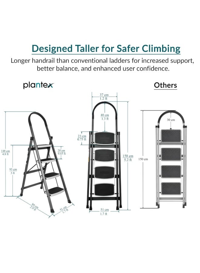 Plantex Steel 4 Step Ladder for Home/Wide Anti Skid 4 Step Ladder Foldable/5 Year Manufacturer Warranty By Plantex (Gray & White) - Image 4