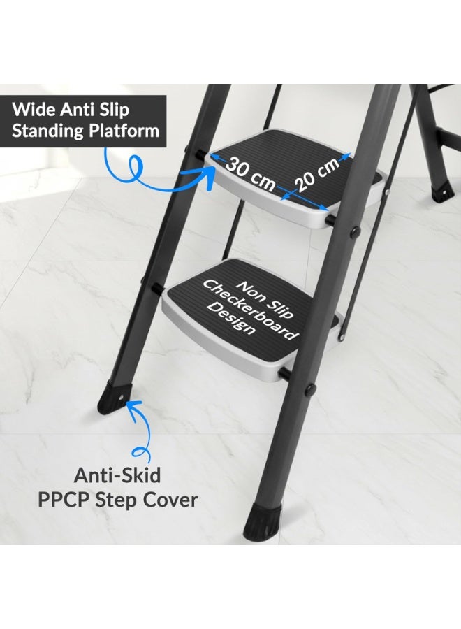 Plantex Steel 4 Step Ladder for Home/Wide Anti Skid 4 Step Ladder Foldable/5 Year Manufacturer Warranty By Plantex (Gray & White) - Image 2