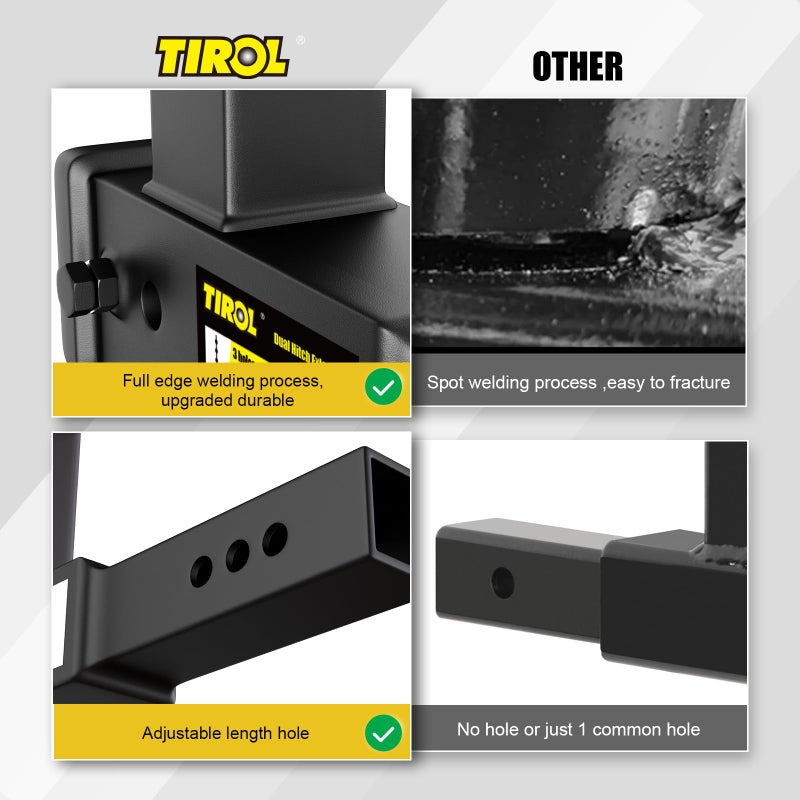 Tirol Hitch Extender,Dual Hitch Extension Fits for 2â€™ Receiver Extends Adjustable Max Length to 10â€™,Fits All Standard 2" Receivers for Cargo Carrier Bike - Image 4
