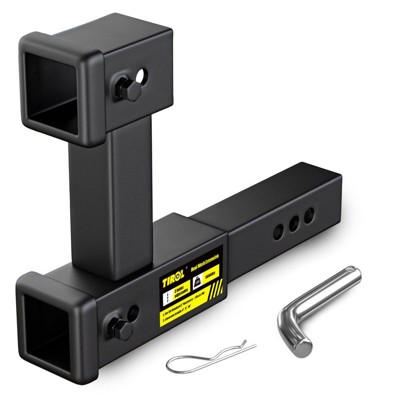 Tirol Hitch Extender,Dual Hitch Extension Fits for 2â€™ Receiver Extends Adjustable Max Length to 10â€™,Fits All Standard 2" Receivers for Cargo Carrier Bike - Image 1