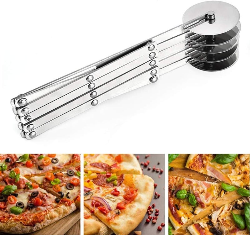 ENINFUT 5 Wheel Pastry Cutter, Stainless Pizza Slicer, Expandable Pizza Slicer Multi-Round Pastry Knife Baking Cutter Roller Cookie Dough Cutter Divider - Image 2