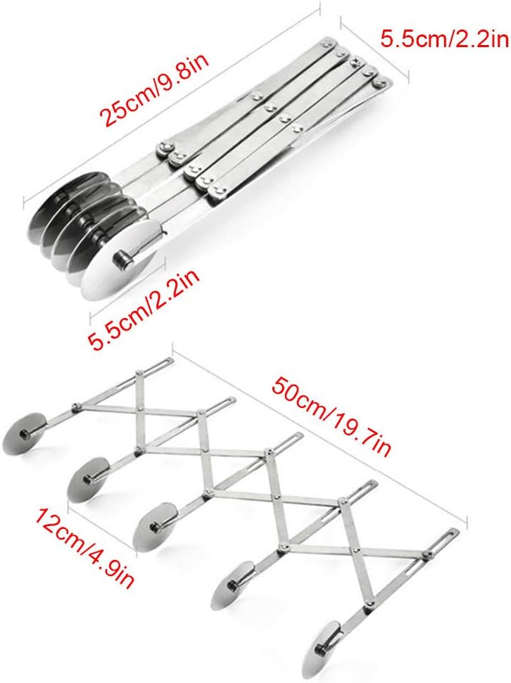 ENINFUT 5 Wheel Pastry Cutter, Stainless Pizza Slicer, Expandable Pizza Slicer Multi-Round Pastry Knife Baking Cutter Roller Cookie Dough Cutter Divider - Image 3