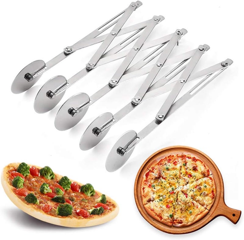 ENINFUT 5 Wheel Pastry Cutter, Stainless Pizza Slicer, Expandable Pizza Slicer Multi-Round Pastry Knife Baking Cutter Roller Cookie Dough Cutter Divider - Image 1