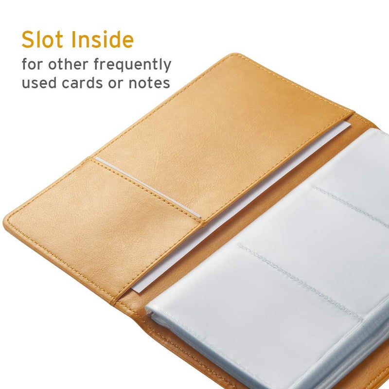 Sooez Leather Professional Business Card Book Holder Organizer, 240 Capacity Credit Card Booklet, PU Name Cards Holder Storage File for Men Women, Orange - Image 5