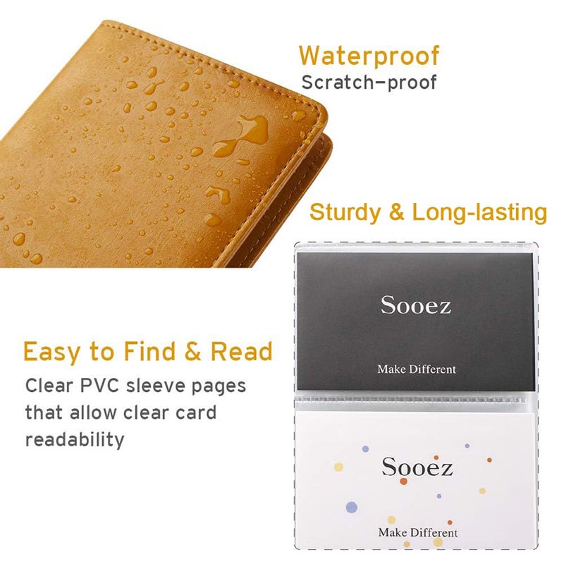 Sooez Leather Professional Business Card Book Holder Organizer, 240 Capacity Credit Card Booklet, PU Name Cards Holder Storage File for Men Women, Orange - Image 4