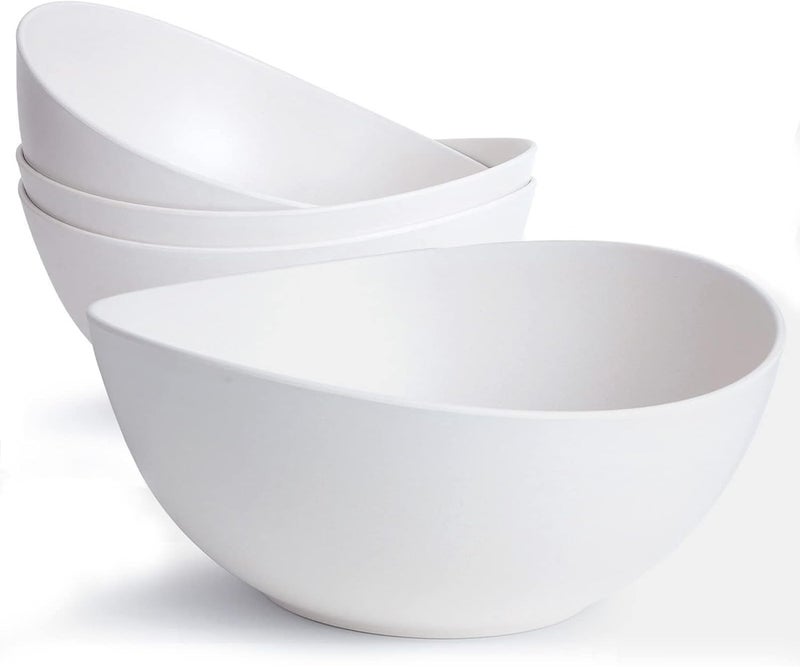 ECOHAGOU 96 Serving Bowls 84oz Bamboo Fiber Salad Bowl Set of 4 Deep Serving Bowls Set Large Oval Individual Bowls for Eating SaladPastaCerealPho Ideal for Home  Restaurant Matte White - Image 1