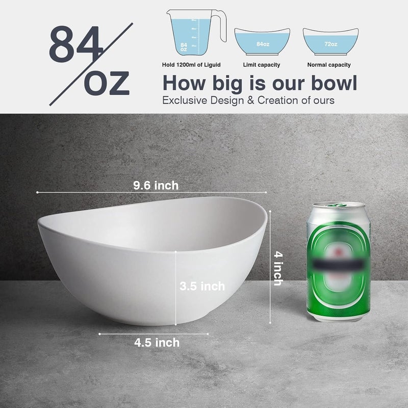 ECOHAGOU 96 Serving Bowls 84oz Bamboo Fiber Salad Bowl Set of 4 Deep Serving Bowls Set Large Oval Individual Bowls for Eating SaladPastaCerealPho Ideal for Home  Restaurant Matte White - Image 4