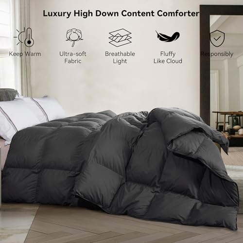 SNOWMAN Premium Down Comforter King Size Luxurious All Season Duvet Insert with Cotton Blended Fabric 3D Baffle Box Design Hotel Bedding Comforter Dark Grey106x90 - Image 3