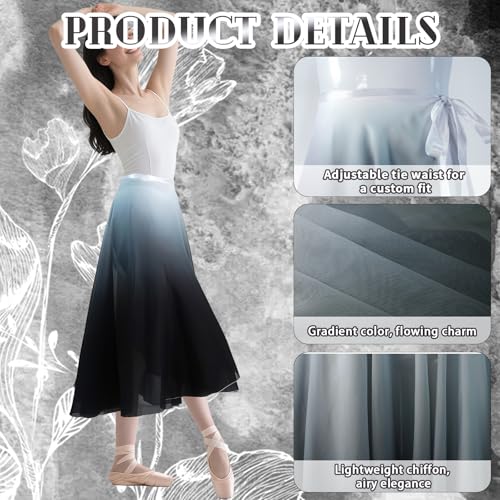 Baisdan Ballet Skirt for Women, Lyrical Dance Skirt, Wrap Skirts Mid-Calf Length, Flowy Chiffon Dance Outfit (One Size, 1 Pack, White Black) - Image 4