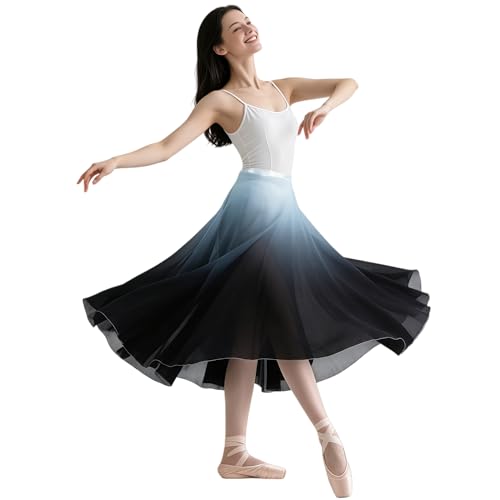 Baisdan Ballet Skirt for Women, Lyrical Dance Skirt, Wrap Skirts Mid-Calf Length, Flowy Chiffon Dance Outfit (One Size, 1 Pack, White Black) - Image 2