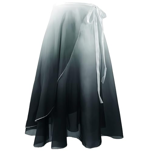Baisdan Ballet Skirt for Women, Lyrical Dance Skirt, Wrap Skirts Mid-Calf Length, Flowy Chiffon Dance Outfit (One Size, 1 Pack, White Black) - Image 1