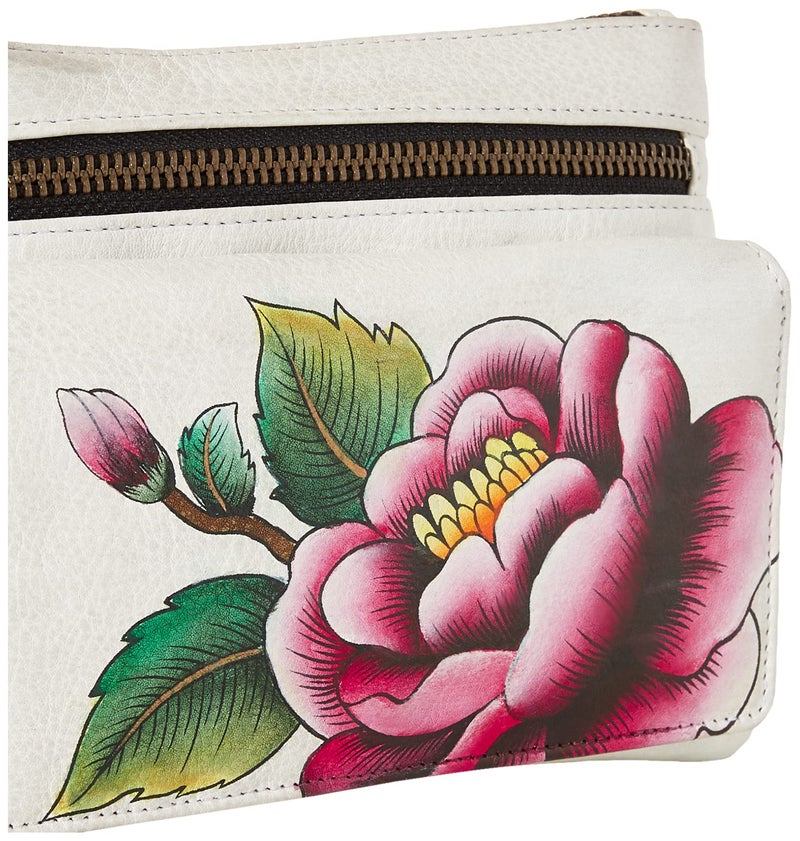 Anna by Anuschka Hand-Painted Genuine Leather Wristlet Organizer Wallet - Peony Ivory - Image 3