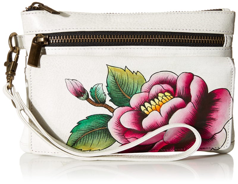 Anna by Anuschka Hand-Painted Genuine Leather Wristlet Organizer Wallet - Peony Ivory - Image 1