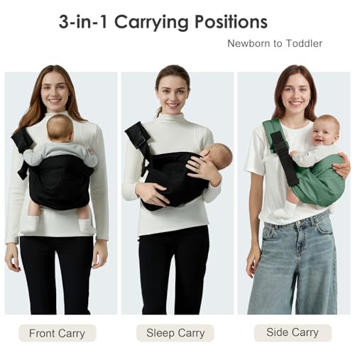 Shiaon Baby Sling Carrier, Adjustable Baby Carrier Newborn to Toddler Carrier for 7-30lbs, Toddler Sling Carriers, Toddlers Hip Carriers, Dark Green - Image 3