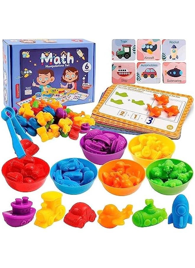 HOOKOR Counting Dinosaurs Toys Matching Games for Kids,Sorting Bowls Toddler Preschool Learning Activities Kindergarten Math Counter Montessori Fine Motor Skills Toys Age 3 4 5 Years (Transportation)  - Image 1