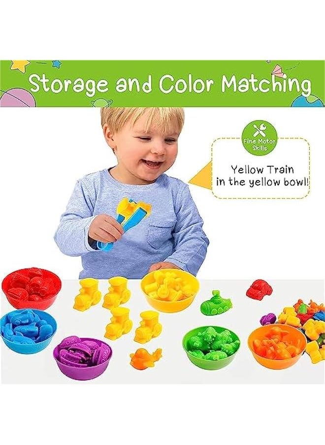 HOOKOR Counting Dinosaurs Toys Matching Games for Kids,Sorting Bowls Toddler Preschool Learning Activities Kindergarten Math Counter Montessori Fine Motor Skills Toys Age 3 4 5 Years (Transportation)  - Image 2