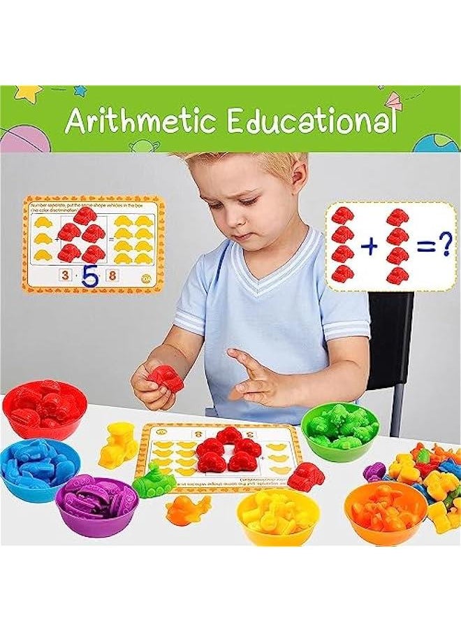 HOOKOR Counting Dinosaurs Toys Matching Games for Kids,Sorting Bowls Toddler Preschool Learning Activities Kindergarten Math Counter Montessori Fine Motor Skills Toys Age 3 4 5 Years (Transportation)  - Image 3