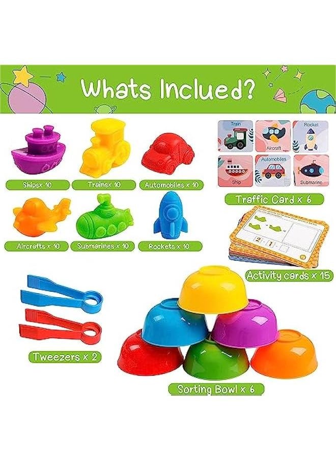 HOOKOR Counting Dinosaurs Toys Matching Games for Kids,Sorting Bowls Toddler Preschool Learning Activities Kindergarten Math Counter Montessori Fine Motor Skills Toys Age 3 4 5 Years (Transportation)  - Image 4
