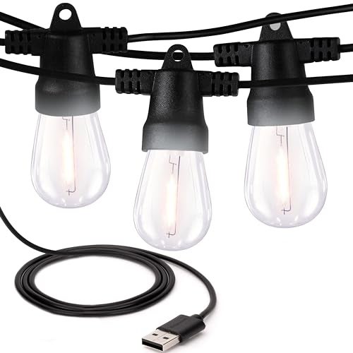 Brightech Ambience Pro USB Powered String Lights - 24 Ft Commercial Grade Waterproof String Lights, Outdoor Shatterproof Patio Lights for Camping, Christmas, Backyard, Porch - 1W LED Soft White Light - Image 1