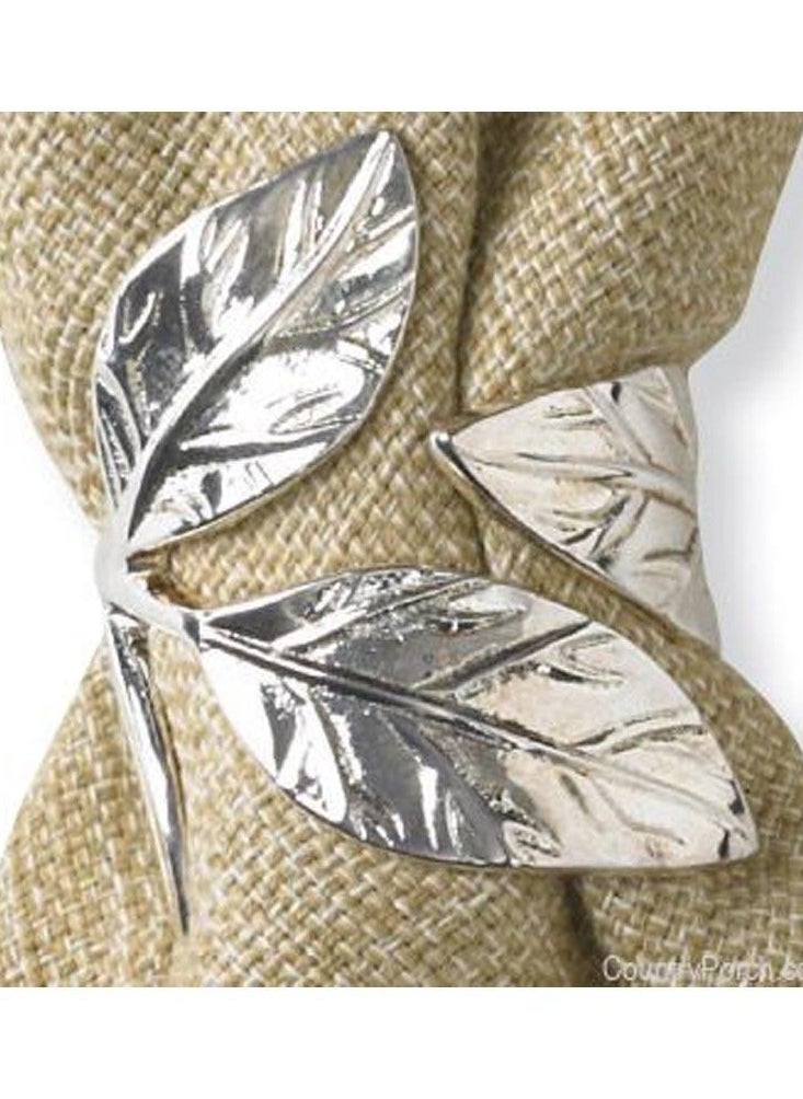 Hi Moon 5 PCS Napkin Rings - Silver Leaf Cloth Napkin Holder -,Wedding Table Decor & Party Table Decor - Metal Silver Napkin Rings for Formal or Casual Dinning Table  - Image 4