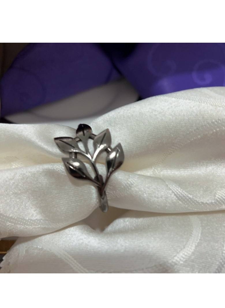 Hi Moon 5 PCS Napkin Rings - Silver Leaf Cloth Napkin Holder -,Wedding Table Decor & Party Table Decor - Metal Silver Napkin Rings for Formal or Casual Dinning Table  - Image 2