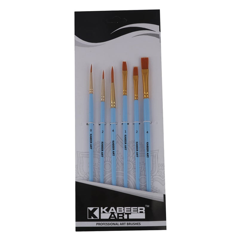 Kabeer Art Artist Quality Round and Flat Mix Painting Brush Set of 6 Pieces for Watercolor and Acrylic Painting(Wood) - Image 5