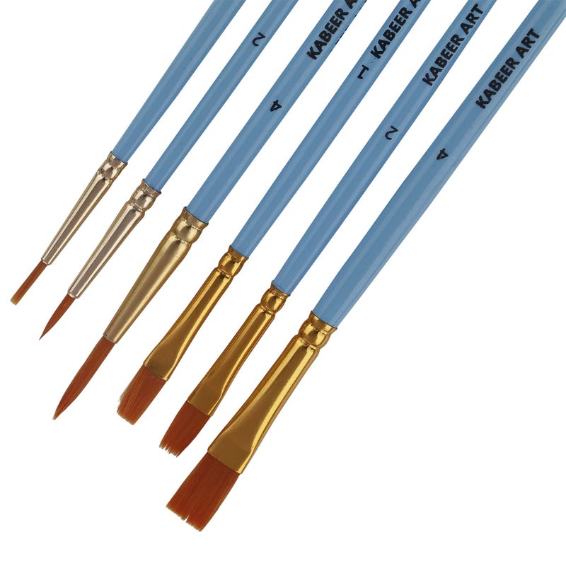 Kabeer Art Artist Quality Round and Flat Mix Painting Brush Set of 6 Pieces for Watercolor and Acrylic Painting(Wood) - Image 2