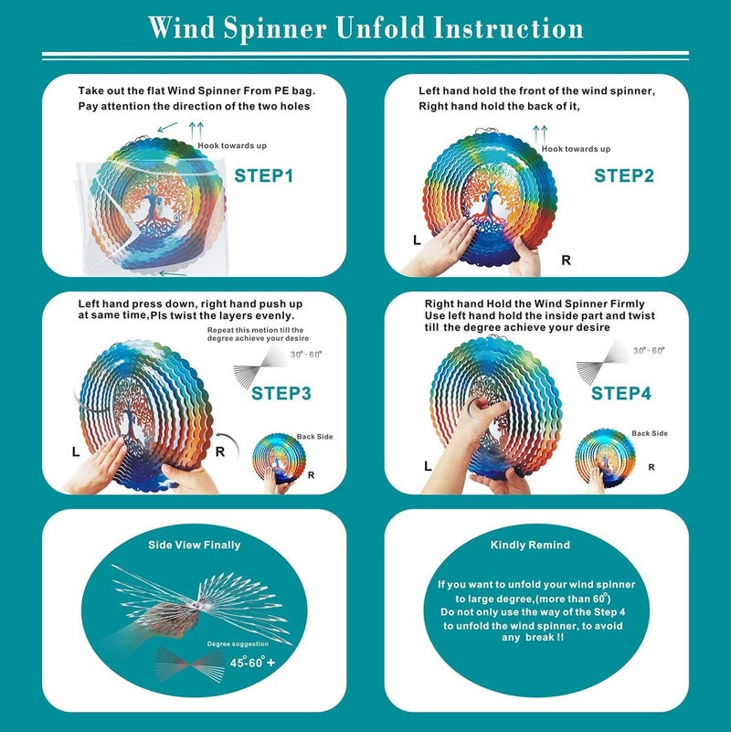 FONMY Stainless Steel Wind Spinner Worth Gifts Indoor Outdoor Garden Decoration Crafts Ornaments 12Inch Multi Color Life Tree Wind Spinners - Image 5