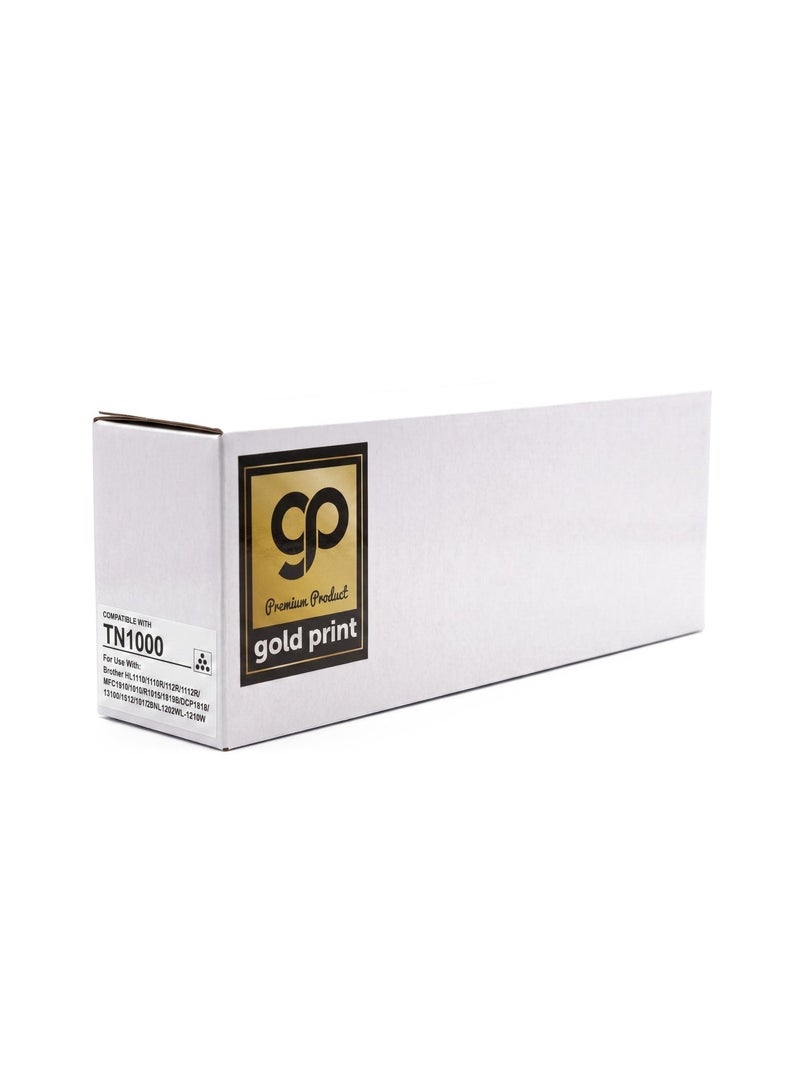 طباعة الذهب Gold Print Premium Toner Cartridge TN1000 Black, Compatible For Brother HL1110, 1110R, 1112, 1112R,  MFC1810, 1810R, 1815, 1815R, DCP1510,  1510R, 1512, 1512R, HL1202, HL-1210W Toner: Refined toner is infinitely close to original toner to achieve high color printing. - Image 1