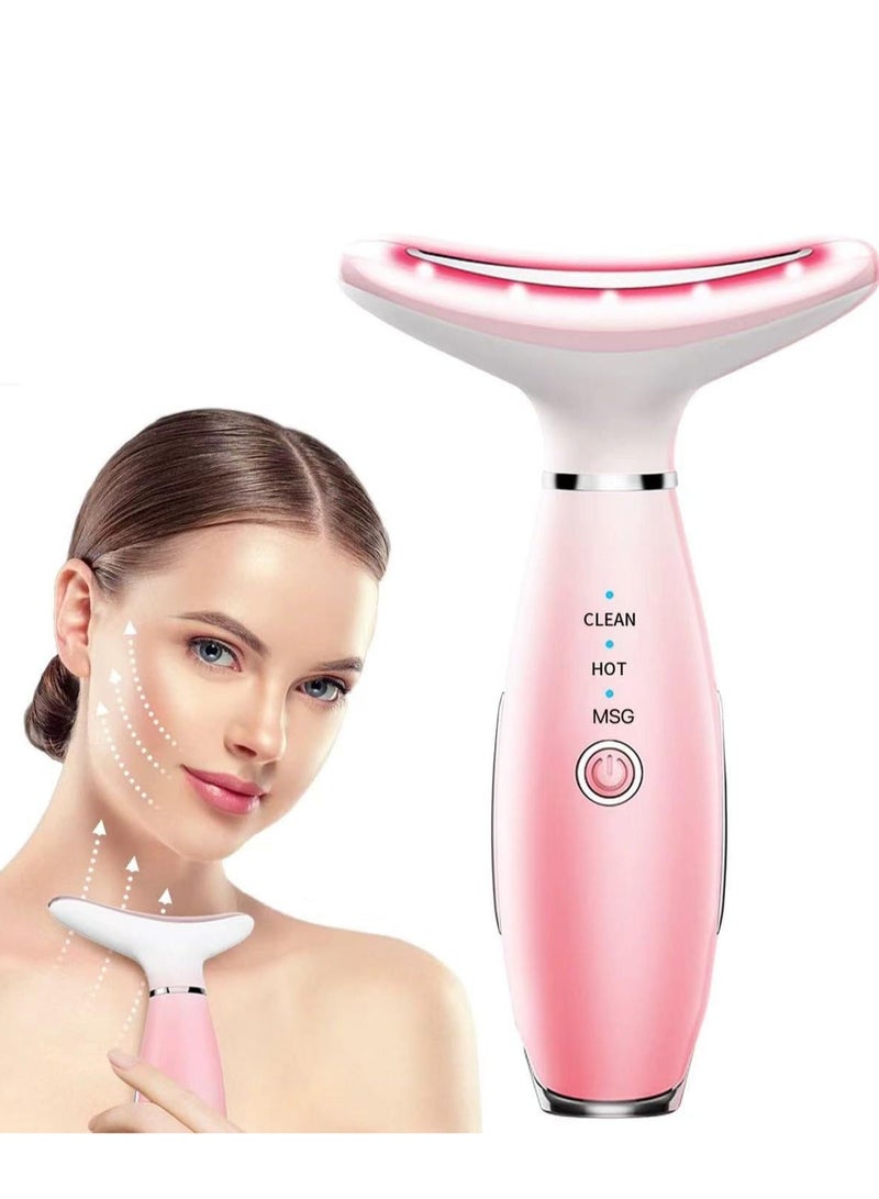 Loquat 7 Color Galvanic Machines, Red Light Therapy for Face and Neck, Face Massager Tool for Wrinkles, Double Chin, Vibrating Facial Massager with Thermals, Pink - Image 1