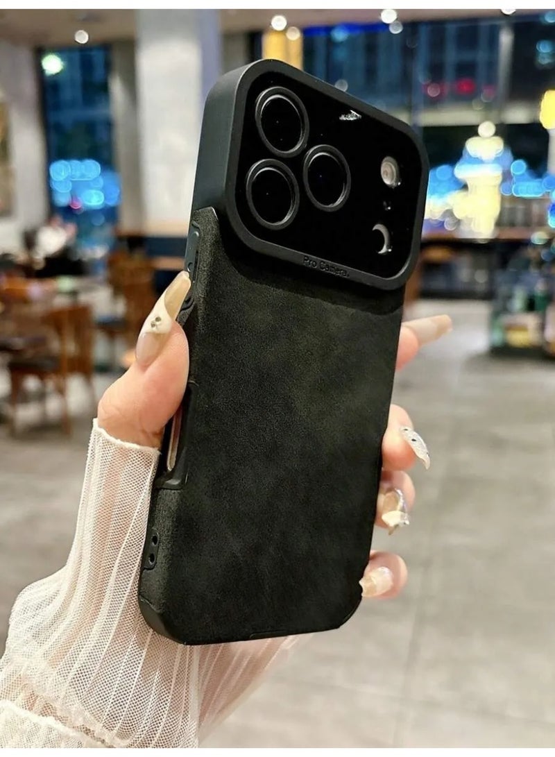 شي إن حافظة هاتف واقية كاملة العدسة من الجلد الاصطناعي الفاخر ذات الملمس المطفي   حماية للعدسة، مقاومة للصدمات، غطاء خلفي ناعم متوافق مع هاتف آيفون 17 برو