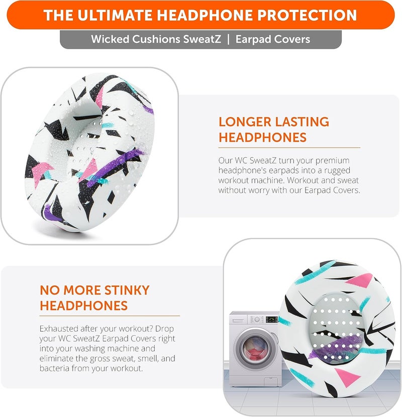 WC SweatZ Studio - Patented Earpad Covers for Beats Studio 3 (A1914) & Beats Studio 2 (B0500 /B0501), Made by Wicked Cushions | Sweatproof & Easily Washable | 90's White - Image 5