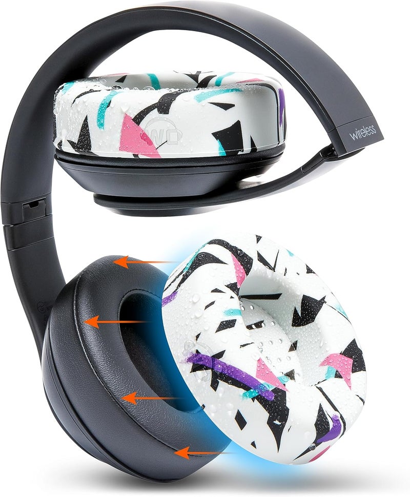 WC SweatZ Studio - Patented Earpad Covers for Beats Studio 3 (A1914) & Beats Studio 2 (B0500 /B0501), Made by Wicked Cushions | Sweatproof & Easily Washable | 90's White - Image 1