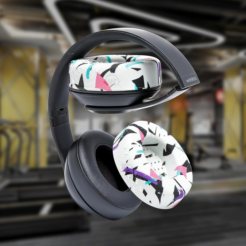 WC SweatZ Studio - Patented Earpad Covers for Beats Studio 3 (A1914) & Beats Studio 2 (B0500 /B0501), Made by Wicked Cushions | Sweatproof & Easily Washable | 90's White - Image 4