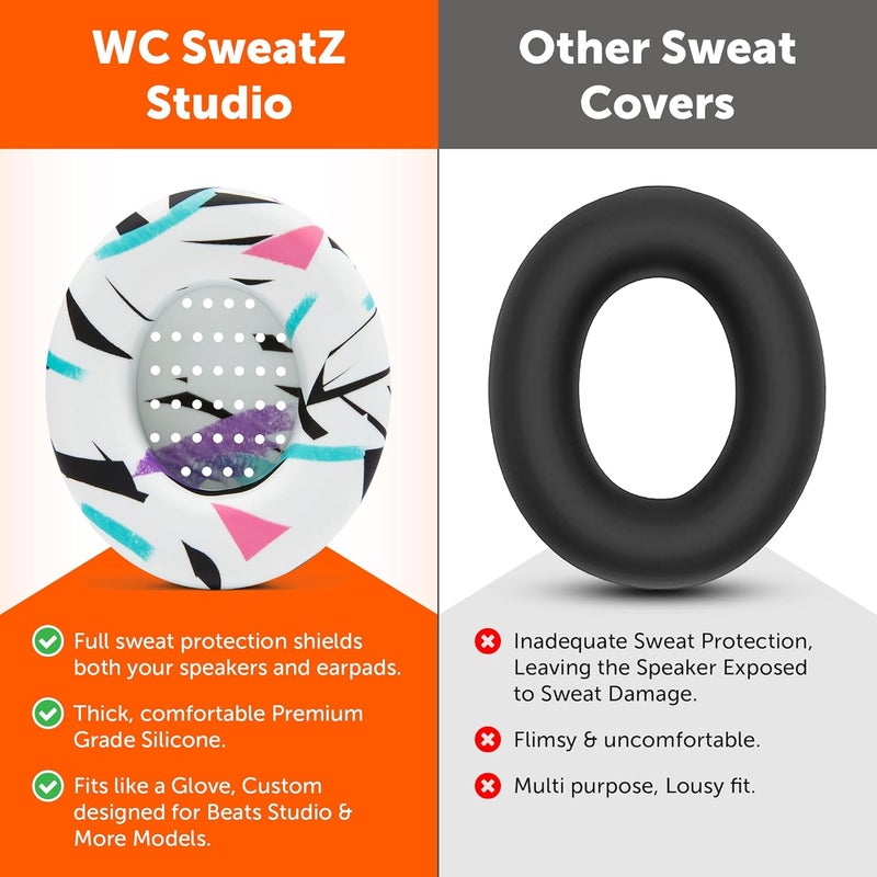 WC SweatZ Studio - Patented Earpad Covers for Beats Studio 3 (A1914) & Beats Studio 2 (B0500 /B0501), Made by Wicked Cushions | Sweatproof & Easily Washable | 90's White - Image 3