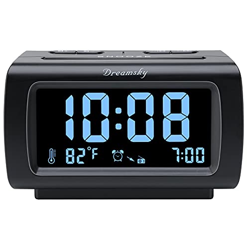 DreamSky Alarm Clock Radios for Bedrooms with Battery Backup, Large Big Numbers with Brightness Dimmer, USB Port, Bedside Digital FM Radio with Sleep Timer, Temperature, Adjustable Volume, Snooze - Image 1
